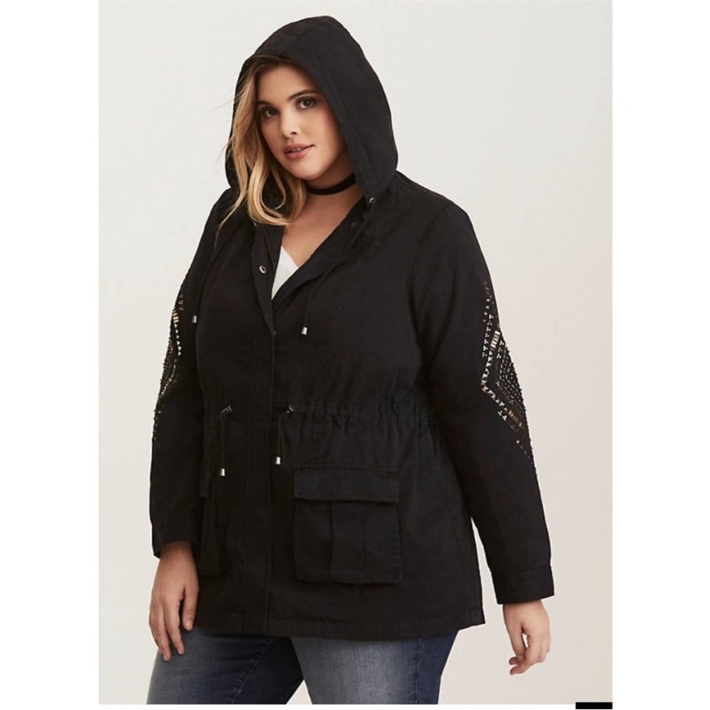 Torrid Black Hooded Adirondack jacket with the cutest embellishments! - Picture 3 of 6